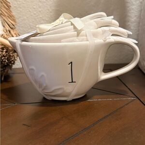 Rae Dunn White Nesting Measuring Cup Set- 4 pc- 3D Floral Pattern- NWT
